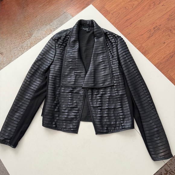 Bylyse Spenard Tiered Cardigan Jacket Vegan Leather Ruffle Front Duster Moto - Picture 2 of 7